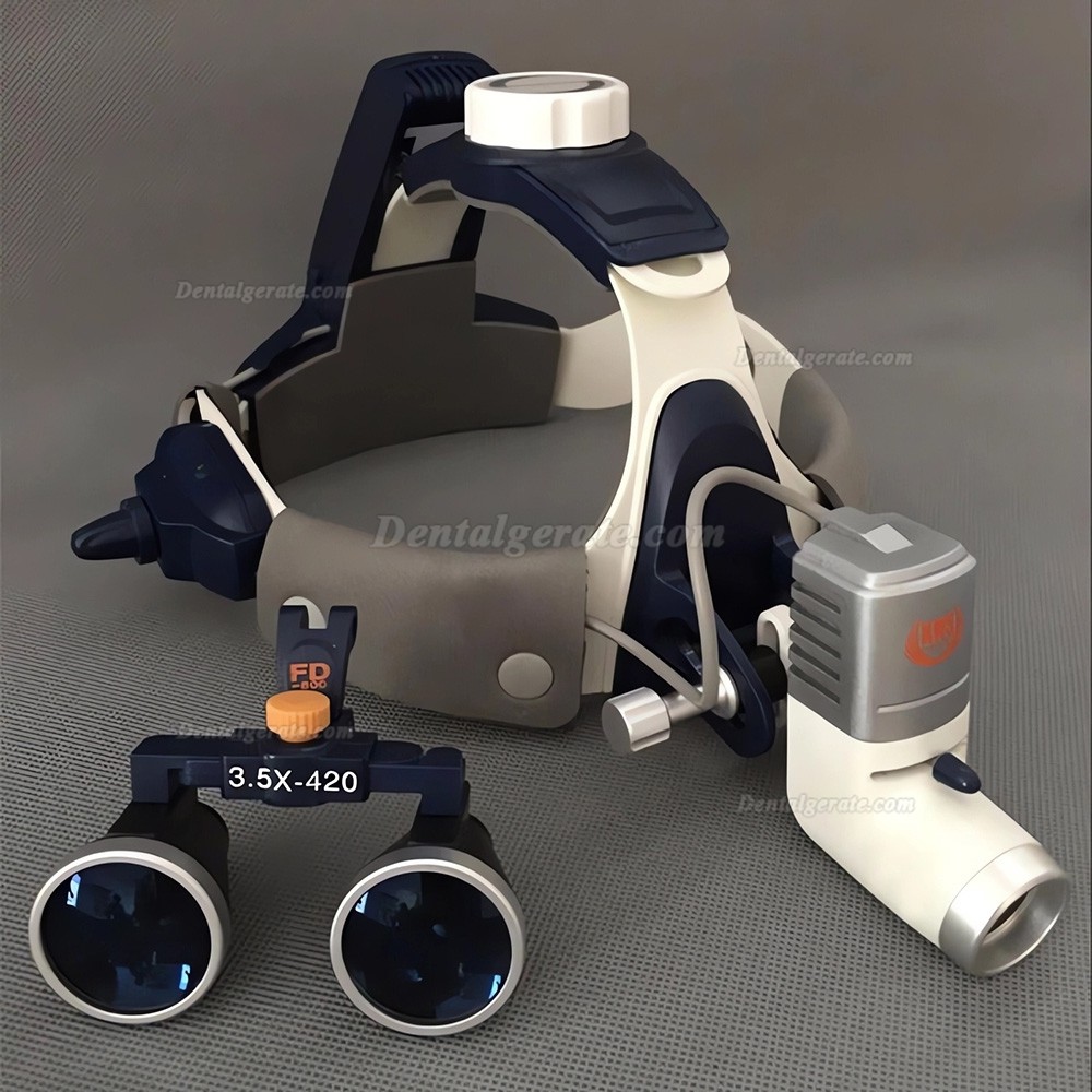 KWS FD501K 3,5X Dental Binokularlupe + KD-205AY-2 5 W LED-Licht f&uuml;r Lupenbrille, mit 2 Batterien